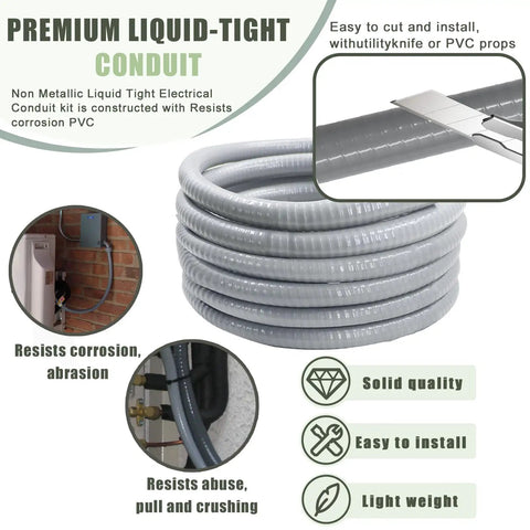 1 Inch 25 Ft Non Metallic Liquid Tight Conduit And Connector Kit With Five Straight And Four Angle Fittings for Electrical Wiring Projects