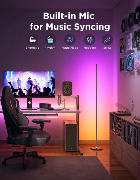 Govee RGBIC Floor Lamp Basic standing lamp in black metal with 1000lm RGB color lighting for living room