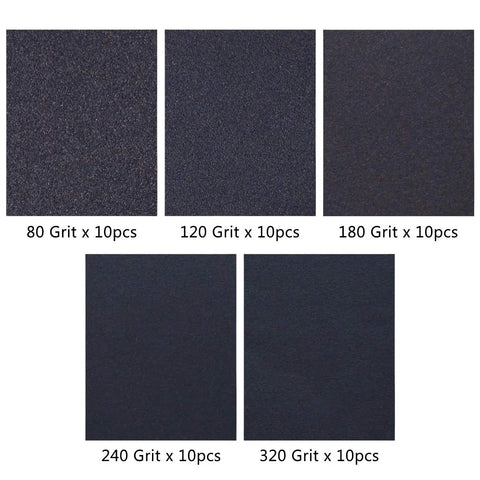 Assorted 1/4 Sheet Sandpaper Set With 80 120 180 240 320 Grits For Wet Dry Palm Sanders Silicon Carbide Hook And Loop Or Clip On