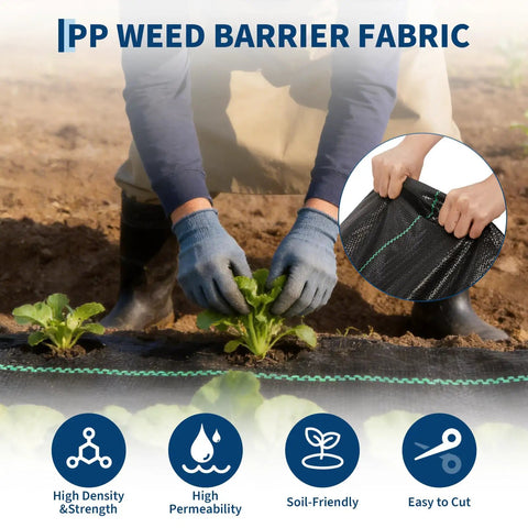 Heavy Duty Weed Barrier Landscape Fabric For Garden Beds And Landscaping, Woven Polypropylene Ground Cover Geotextile installation