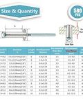 Size and quantity chart for 580 Piece Pop Rivet Assortment Kit with Aluminum Blind Rivets in various diameters and grip ranges.