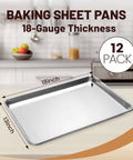 12 Pack Half-Size Aluminum Baking Sheets Pan Set, 18-Gauge, 18 by 13 inches, displayed on a kitchen counter