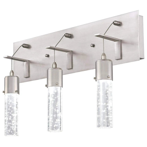 Three-Light LED Bathroom Vanity Fixture In Brushed Nickel With Bubble Glass, Energy-Efficient 22-Watt LED Equivalent To 100W, Dimmable