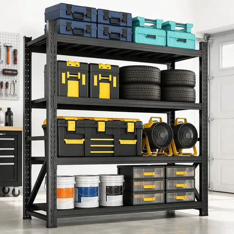 Badass Heavy Duty Steel Shelving Unit Measuring 59 By 59 By 24 Inches With A Heavy Lifter 6400 Pound Capacity And Fully Secure Adjustable Tiers For Your Garage Workshop Setup