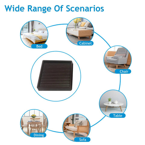 Heavy Duty Square Rubber Furniture Caster Cups Set Of Four Delivering A Rock Solid Non Skid Floor Grip To Lock Your Couch And Dining Chairs Dead In Their Tracks brown rubber pad displayed among furniture scenarios.