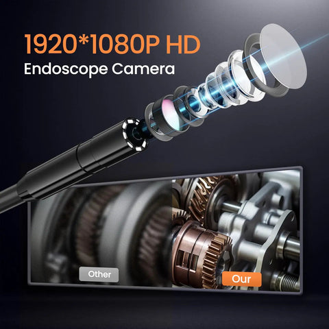 Dope Borescope Camera With Light 16.4 Ft Semi Rigid Probe features showing 1920x1080P HD lens for automotive inspection