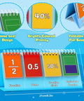 Fraction Circles and Decimal Flip Chart Kit for Kids with colored cards showing fractions, decimals, and percentages on a foldable base
