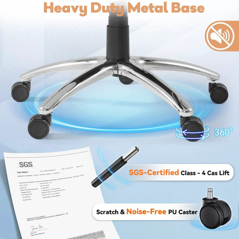 Heavy duty metal base of All Day Comfort Massage And Heated Office Chair With Foot Rest, ergonomic high back chair
