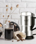 Badass Electric Coffee And Spice Grinder With Hella Fast 150 Watt Motor And Razor Sharp Stainless Blades For Roasted Beans Fine Herbs Plus Mini Kitchen Powder Maker That Crushes Everything In Seconds on kitchen counter with coffee.