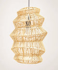 FOREVER BAMBOO Handwoven Indonesian Bamboo Pendant Light, 18 in H x 12 in W, features a zig-zag woven design, natural bamboo.
