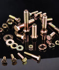Beefy 702-Piece Grade 8 Nuts And Bolts Set With Hex Head Cap Bolts, Flat And Lock Washers, SAE Threads, Yellow Zinc Plated