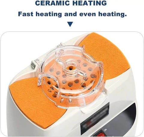 Top view of Heavy Duty Optical Frame Warmer And Hot Air Eyeglasses Heater showing ceramic heating element and wool felt cover.