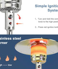 Outdoor Patio Heater With 50,000 BTU Propane Heater, Stainless Steel Burner, Wheels, And Triple Protection, side view close-up