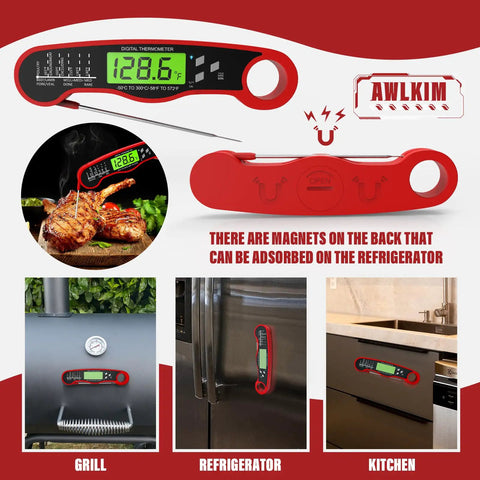 Instant Read Digital Meat Thermometer With Backlight Waterproof Ultra Fast One To Two Second Temperature Readings For Grilling