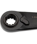 Close-up of the 14mm end of Two Piece X6 Four In One Black Oxide Spline Ratcheting Metric Wrench Set For Tight Access And Maximum Versatility