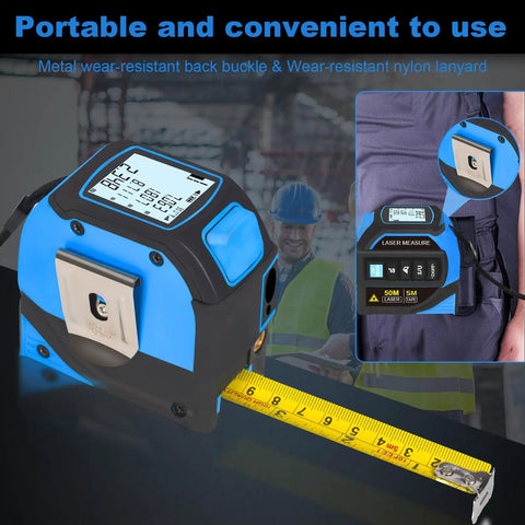 4 In 1 Laser Measure Tool With 60m Range Laser Distance Meter And 16Ft Self Locking Tape Cross Line Dual Axis Angle Finder Rechargeable Pro Grade Build Kit For Pros on belt clip