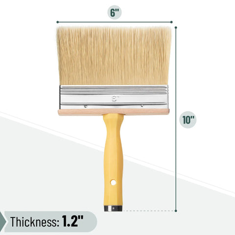 6 Inch Deck Stain Brush For Wood With A Wide Head And Dense Synthetic Bristles For A Smooth, Even Sealant Application On Large Outdoor Surfaces Like Decks And Fences, Ideal For Quick Stains And A Pro Look Finish showing dimensions