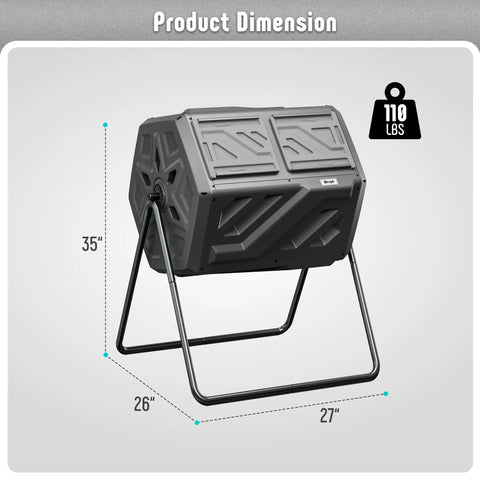 43 Gallon Outdoor Dual Chamber Compost Bin With Fast Assembly Tumbler for Quick Kitchen and Garden Waste Recycling, side view