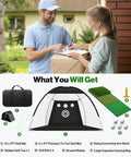 Backyard Golf Practice Net 10 By 7 Feet With Hitting Mat Targets And Balls For Indoor And Outdoor Swing Training Home Driving Range Setup Simple And A Sweet Gift For Dad Husband Or Any Golf Junkie, featuring net, mat, balls, and carrying bag
