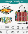 Cactus Desert White Insulated Lunch Bag For Women And Men, Reusable Cooler Lunch Box, wide opening with fruits inside, 11.4 x 6.2 x 11.8 inches