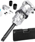One Inch Air Impact Wrench With Six Inch Extended Anvil, Includes Sockets For One And One Half Inch And One And Five Eighth Inch