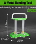 Lightweight Hand Sheet Metal Bender for Roofing Tools With Built In Metal Snips, About 5 Lb Tool, shown with dimensions