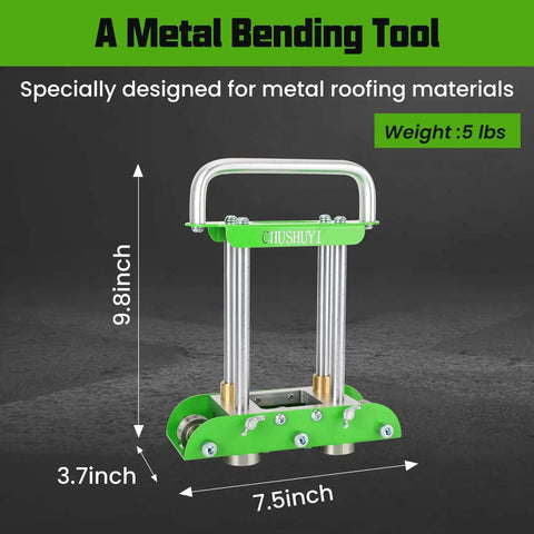 Lightweight Hand Sheet Metal Bender for Roofing Tools With Built In Metal Snips, About 5 Lb Tool, shown with dimensions