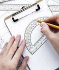 Two Pack 12 Inch Ruler And 6 Inch Clear Protractor Set For Math And Geometry, Classroom And Home Office Gear in use for drawing angles.