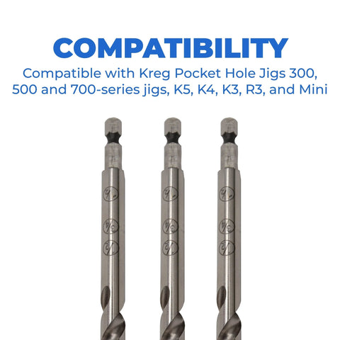 Kreg Easy-Set pocket-hole drill bit set, 3-piece steel bits for pocket-hole jigs