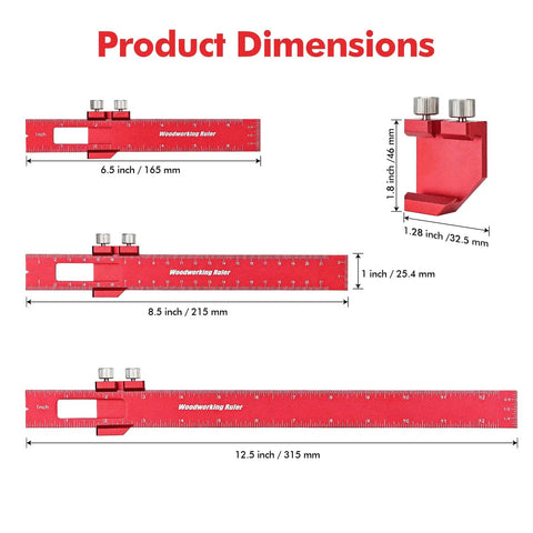 3 Piece Woodworking Straightedge Ruler Set With Sliding Stop Blocks Dead On Accuracy Laser Etched Inch And Metric Scales for measuring dimensions