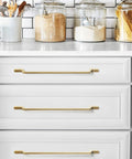 Six Pack Antique Brass Cabinet Pulls Zinc Alloy Dresser Handles 11.34 Inch Center To Center Vintage Brass Drawer Pulls installed on kitchen drawers.