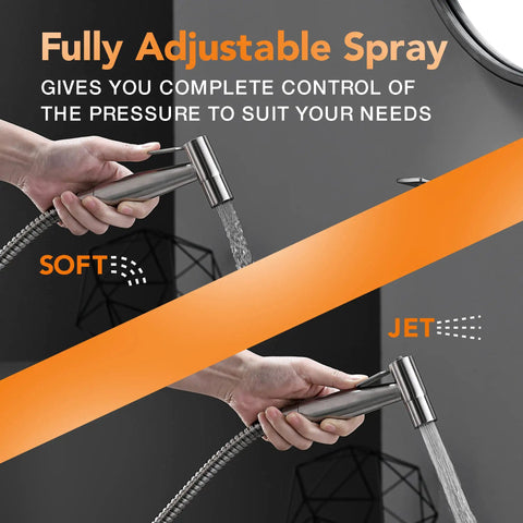 Versatile Handheld Bidet Sprayer Kit With Stainless Steel Attachment showing adjustable spray options soft and jet