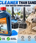 Heavy Duty Weighted Gel For Basketball Hoop Base Replaces 675 Lbs Of Sand Without The Backbreaking Hustle Quick Water Activation Saves Your Back And Makes Yard Setup An Absolute Breeze, gel bottle beside sand bag.