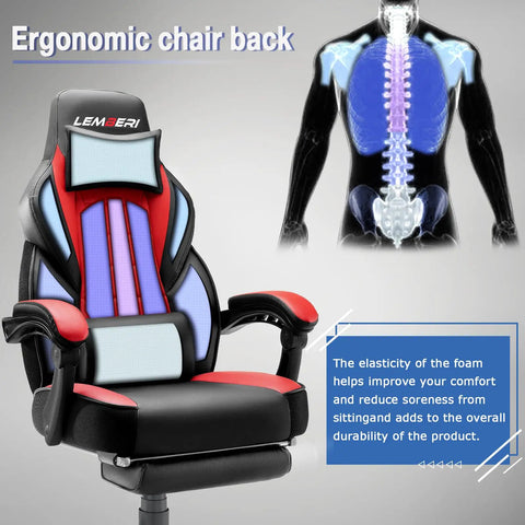 Big And Tall Gaming Chair 400 Lb Capacity Heavy Duty Office Chair Red PU Leather ergonomic chair back support
