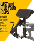 Curl Machine Attachment For Your Workbench With 200 Lb Capacity Plate Loaded Bicep Builder Station shown on yellow background