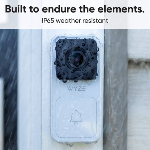 Chime Receiver For Wired Video Doorbell White with water droplets, showing built to endure elements and IP65 weather resistance.