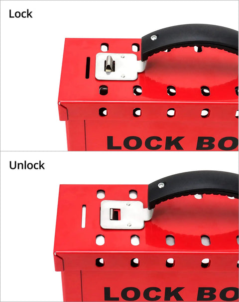 Red Portable Group Lock Box With 12 Padlock Capacity For Lockout Tagout Safety, Easy Share For Teams, Heavy Duty Steel Build With Ergonomic Handle, Durable Construction, 2 Pack