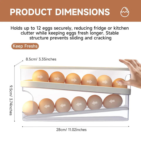 Auto Sliding Egg Organizer For Fridge 24 Egg Capacity Keeps Eggs Fresh And Organized Easy Refill White Egg Holder dimensions