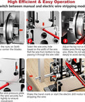Diagram of drill powered copper wire stripper machine for quick cable removal, showing steps for manual and electric operation.