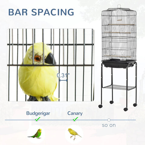 Heavy Duty Sixty Inch Metal Bird Cage With Easy Rolling Stand And Handy Storage Basket For Small Parrots Budgies Plus Full Pet Start Kit Accessories Ready To Treat Your Feathered Crew Black Indoor Flight Habitat