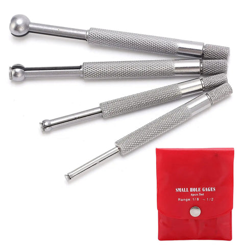 Four Piece Dial Bore Gauge Set For Measuring Small Holes 3-13mm, Telescoping Steel Bore Gage Kit with red storage case