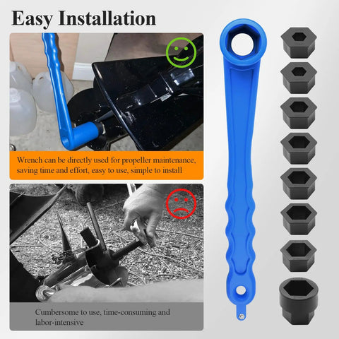 Universal Boat Prop Wrench Kit With Multiple Sockets For Outboards And Stern Drives Floating Propeller Tool For Nine Common Nut Sizes Fits One And One Sixteenth Inch Nuts Lightweight Blue Prop Nut Wrench Set