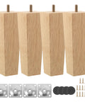 Solid Wood Sofa Legs 6.7 Inches With Screws 4 Pack Replacement Feet, showing wooden legs, metal plates, and screws for easy install.