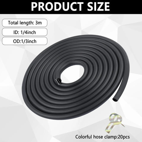 Fuel Line Repair Kit With 9.85 Ft 1/4 Inch Inner Diameter Rubber Gas Hose And 20 Spring Clamps 1/3 Inch Outer Diameter