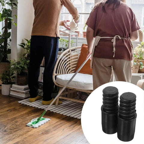 Solid Black Plastic Threaded Handle Tip Adapters For Brooms and Mops Fix Broken Ends Secure Rivet Install Heavy Duty Cleaning Tool Repair Kit, black set
