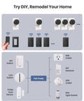 Diagram showing Removable Buckle Remote Outlet Switch Wall Mount Or Portable 300 Ft Range 1500W On Off Power options and pairings.