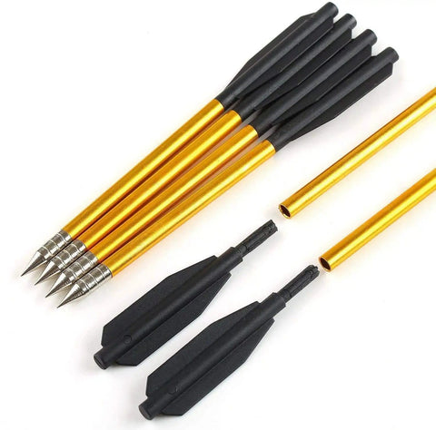6.3 Inch Aluminum Crossbow Bolts With Plastic Vanes For 50-80 Lb Mini Pistol Crossbows, arrows with steel tips and vanes displayed