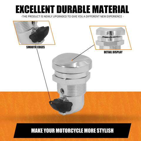 Chrome Push Button Fuel Door Gas Cap Latch Kit with smooth edges for Harley models 1992-2025, durable aluminum construction