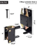 Heavy Duty Two Way Gate Latch dimensions 4x7.5 inches, made of solid steel, designed for farm gate security.