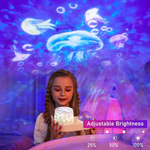 Child using Ocean Night Light Projector For Kids With Galaxy Nebula Visuals, USB Powered 360 Degree Rotation Night Lamp